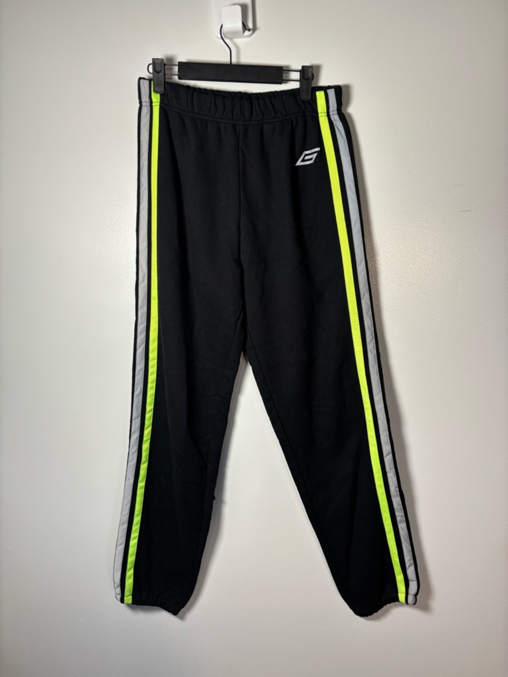 I.AM.GIA Black Joggers with Neon Yellow & Gray Side Stripes